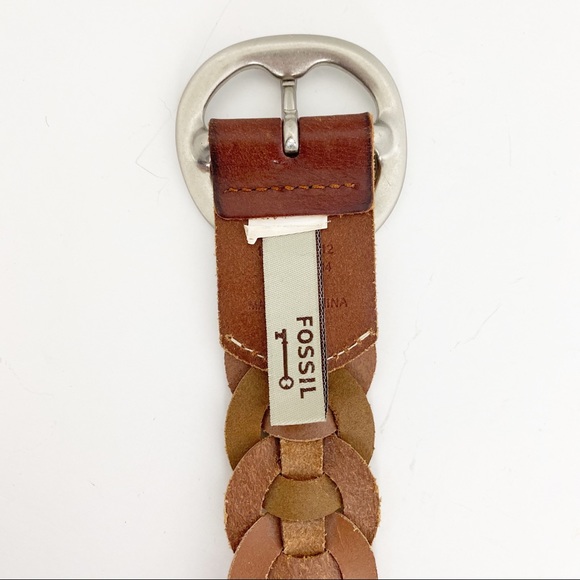 Fossil Leather Links Brown Multi Color Belt M - Picture 4 of 8